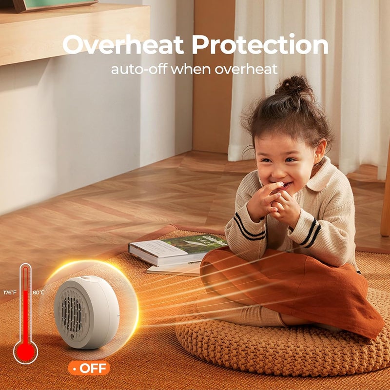 ASNUG Space Heater, Portable Electric PTC Ceramic Heaters for Indoor Use, 2S Efficient Heating, Tip-Over & Overheat Protection, Quiet Small Mini Desk Heater for Bathroom Home Office Bedroom - Image 5
